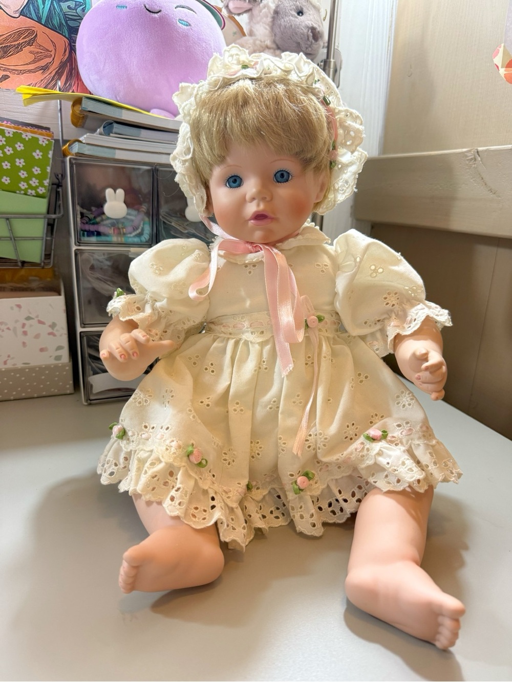 Jennifer Porcelain Doll Baby Girl Blonde Blue Eyes Susan Wakeen Danbury 1991 EUC